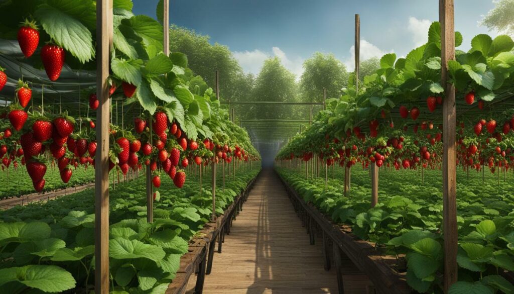Strawberries in a vertical garden