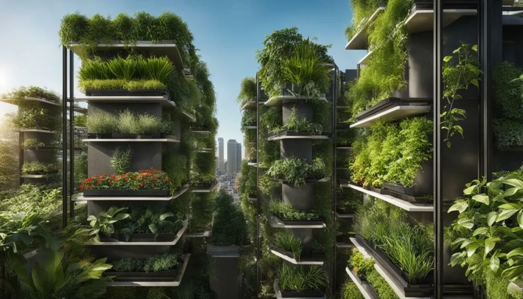 Vertical Garden Stand with Mixed Crops Including Herbs