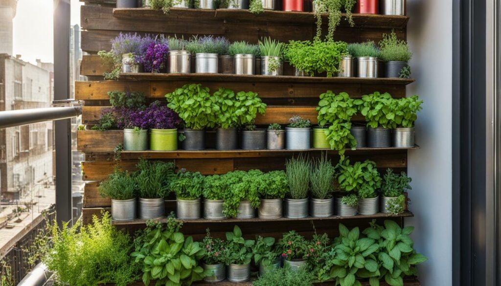 vertical herb garden in urban space