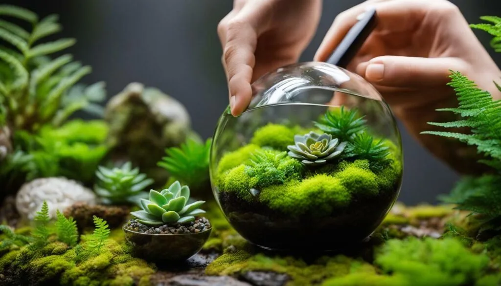 Adding damp moss in a mini terrarium Adding damp moss in a mini terrarium
