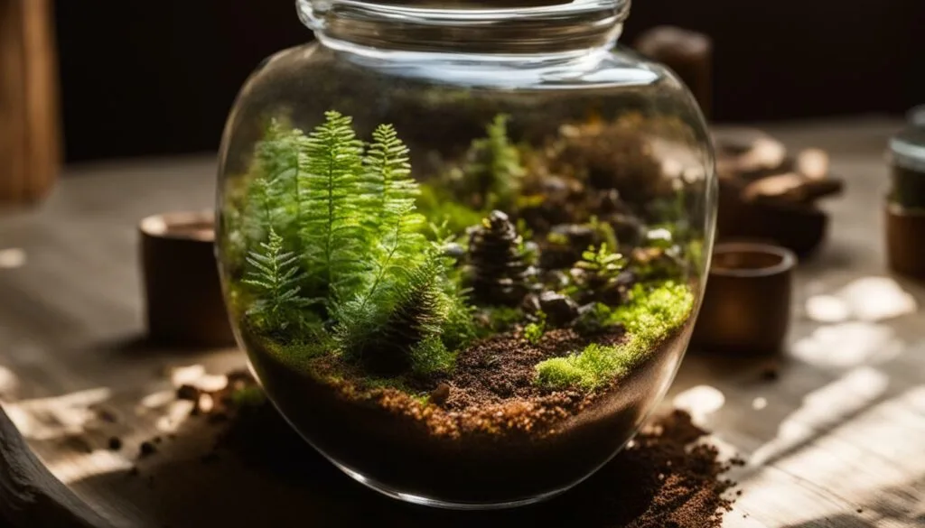 Adding soil to mini terrarium Adding soil to mini terrarium