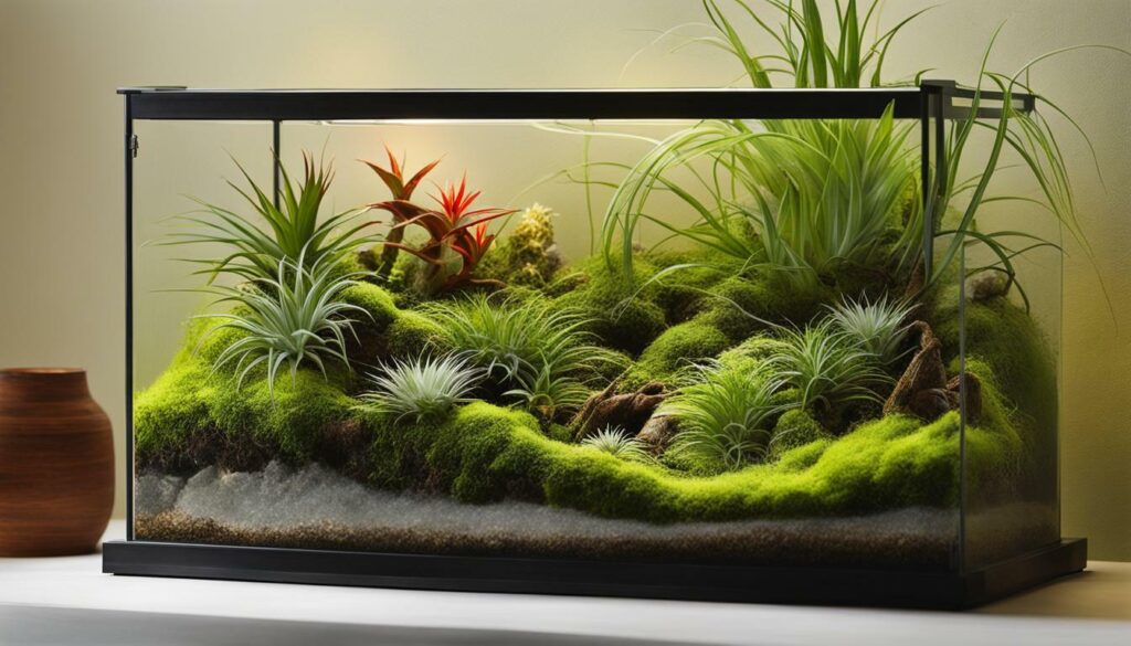Epiphyte plants in a closed terrarium