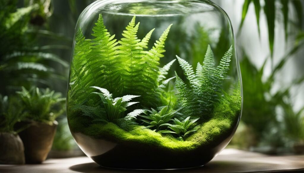 Ferns in a closed terrarium