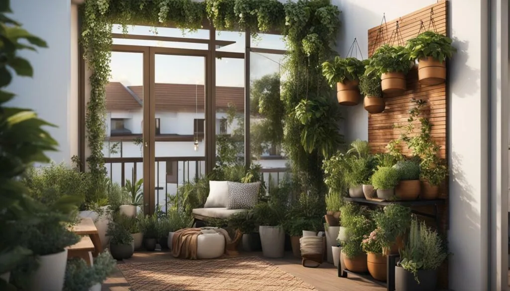 Hanging pots for vertical gardening on balcony