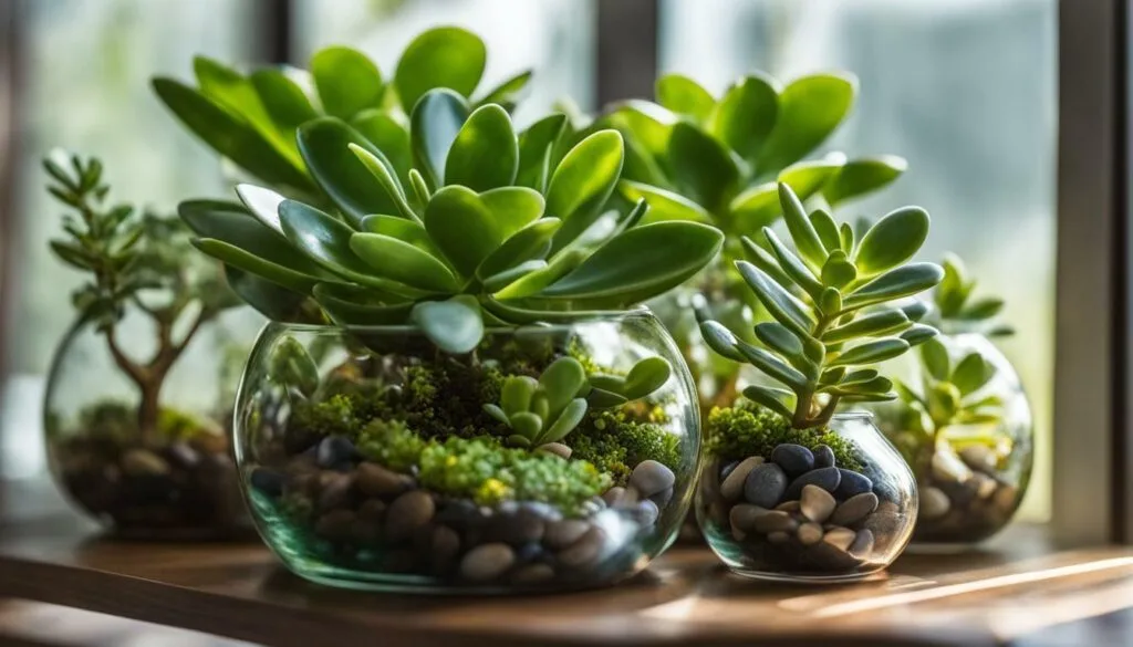 Jade plants in terrarium Jade plants in terrarium
