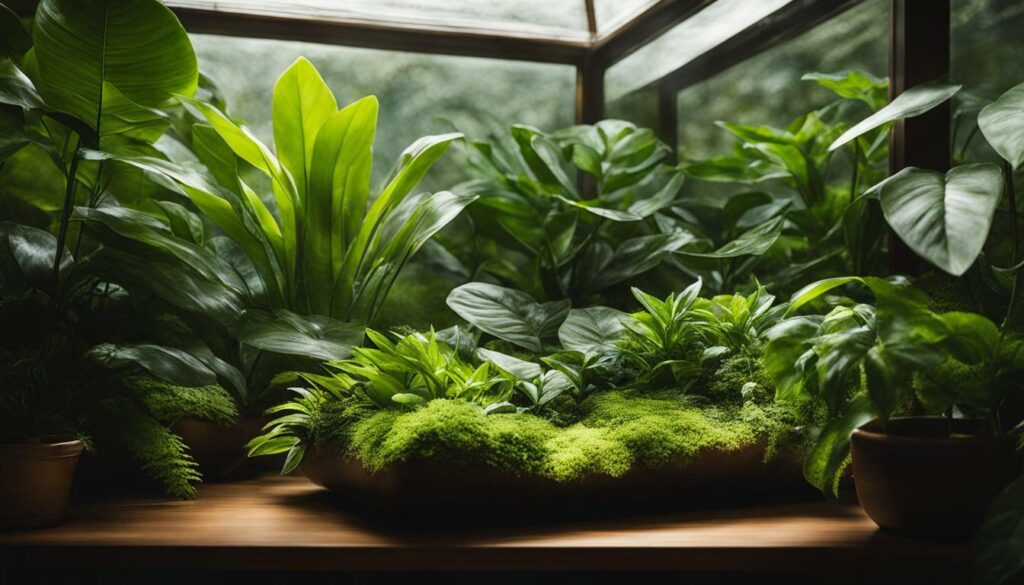 Open terrarium with healthy plants