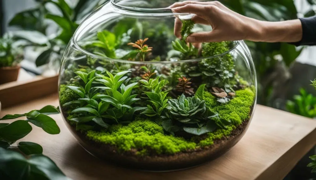 Pruned terrarium plants after careful trimming