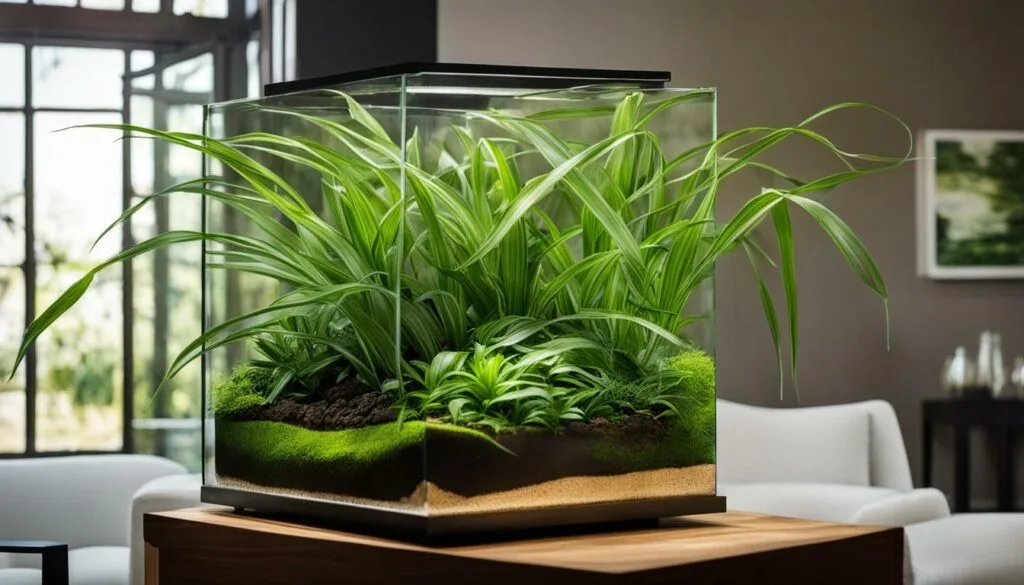 Spider plants in open terrarium Spider plants in open terrarium