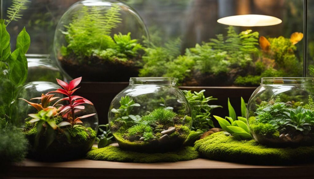 Terrarium with a variety of plants