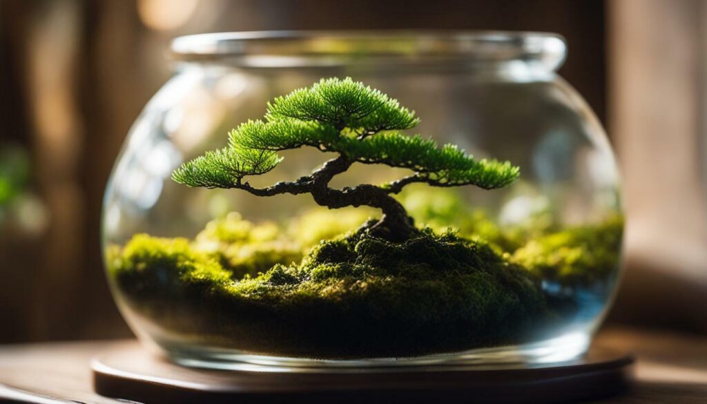 Terrarium with bonsai tree