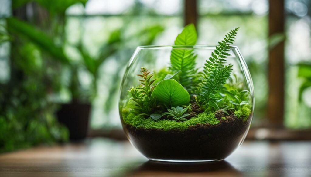 Terrarium with fresh green plants