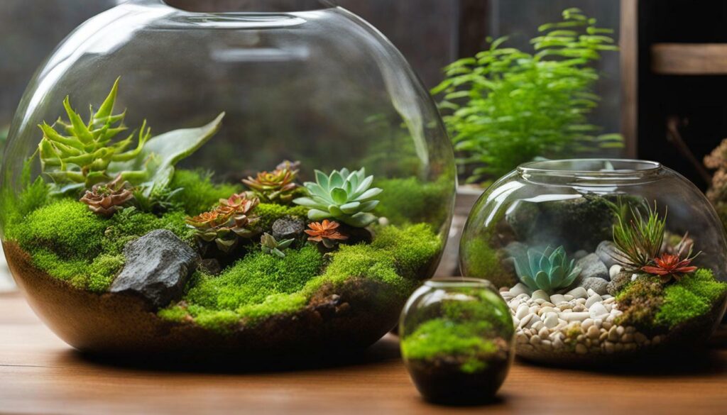 Terrarium with hardscape elements and finishing touches