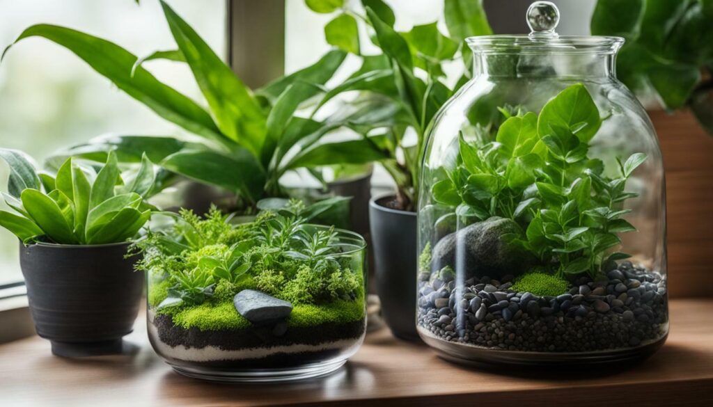 Terrarium with healthy plants