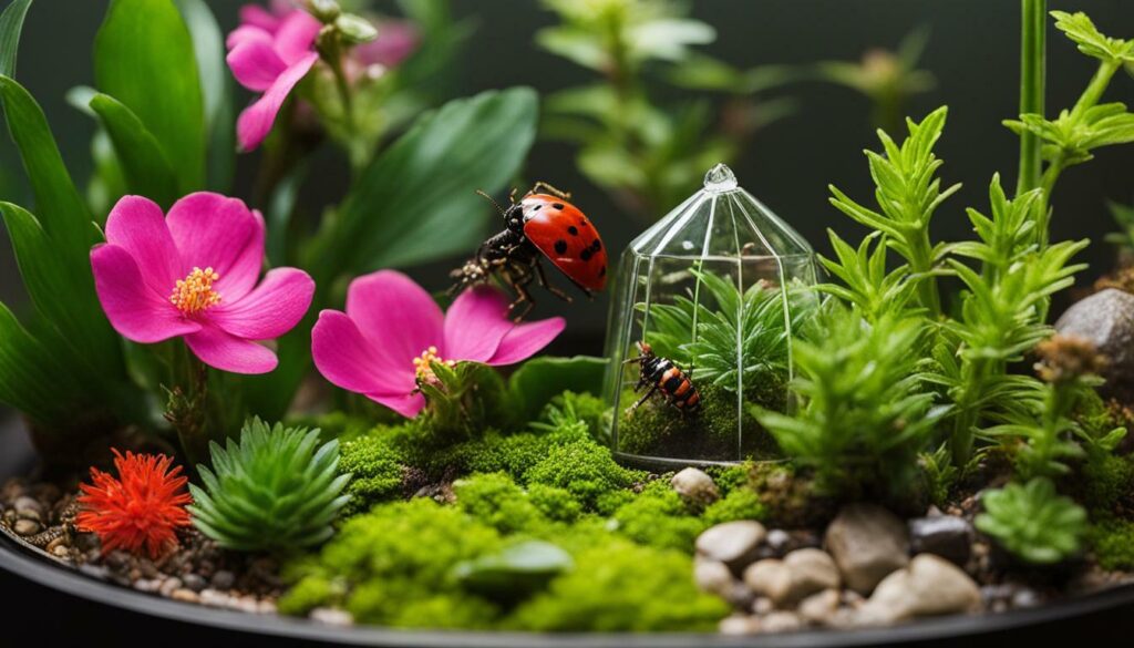 Terrarium with healthy plants and pest control