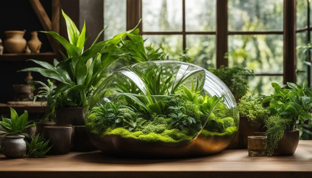 Terrariums with vibrant green plants