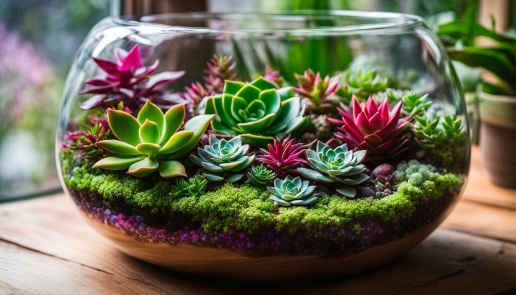 Vibrant succulent terrarium