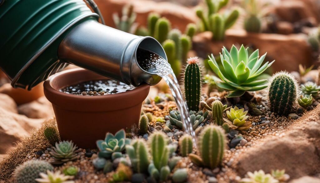 Watering a desert terrarium
