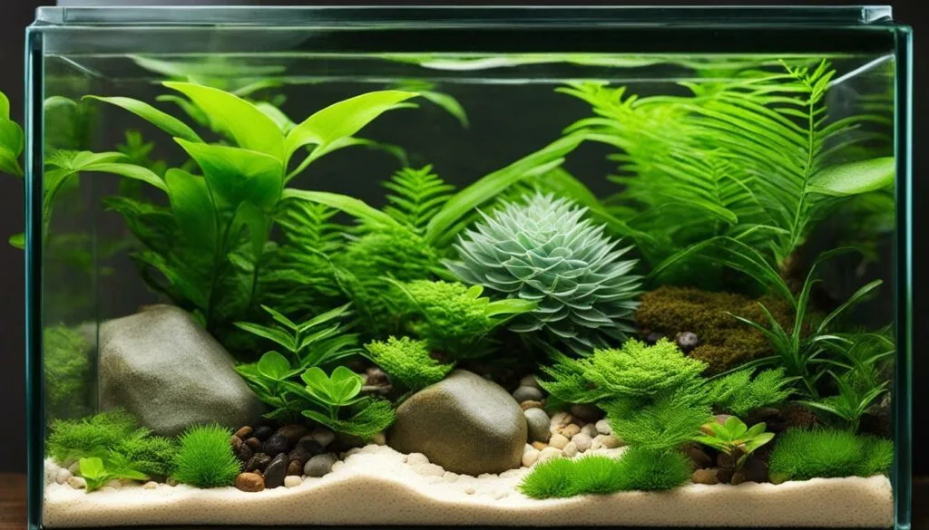 closed terrarium with glass container and balanced growth