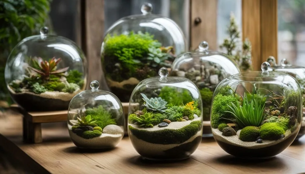 Closed terrariums with healthy plants after troubleshooting