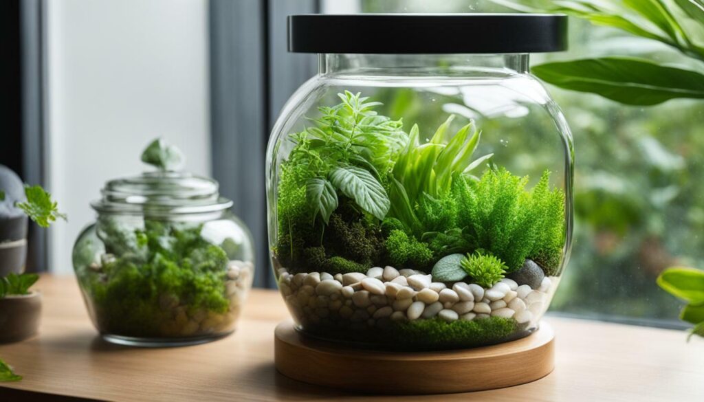 glass jar and fish tank terrariums