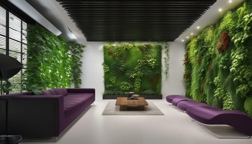 plant vines on indoor vertical garden