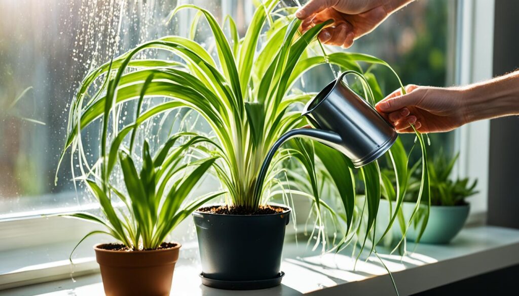 Watering spider plant