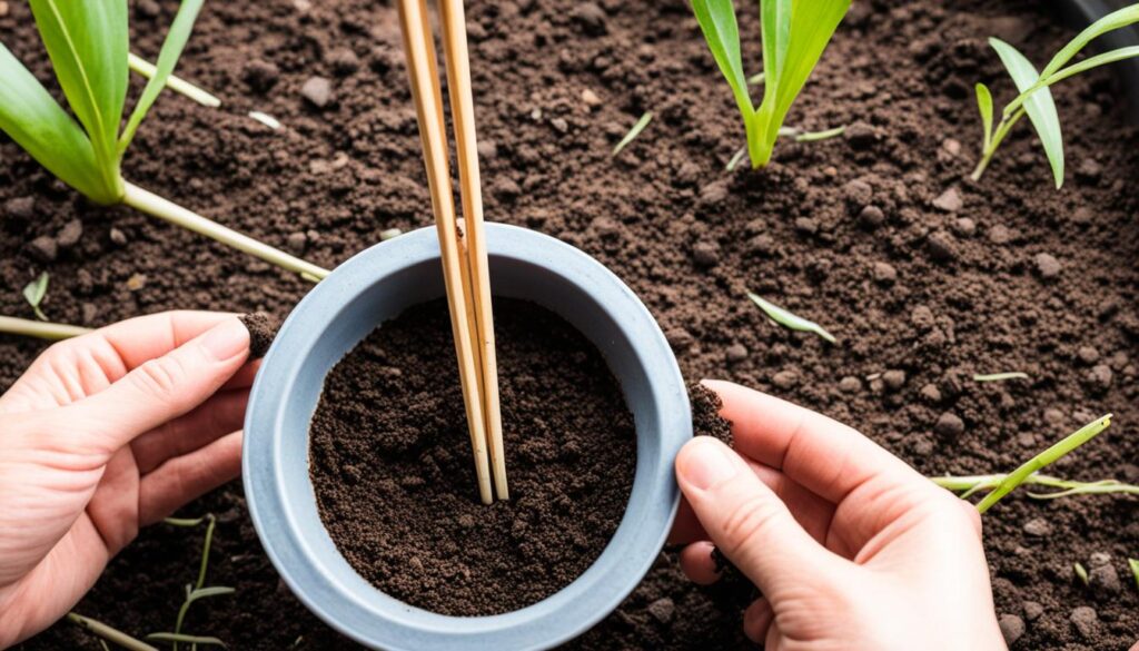 insert chopstick into soil