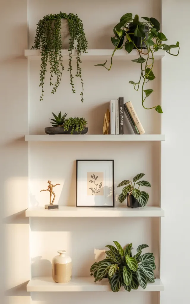 Five-tier floating shelf bento box aesthetic