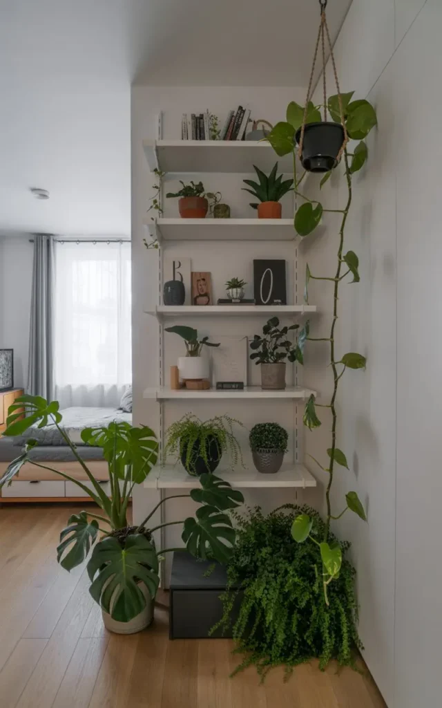 Corner of an apartment with a vertical bento box garden