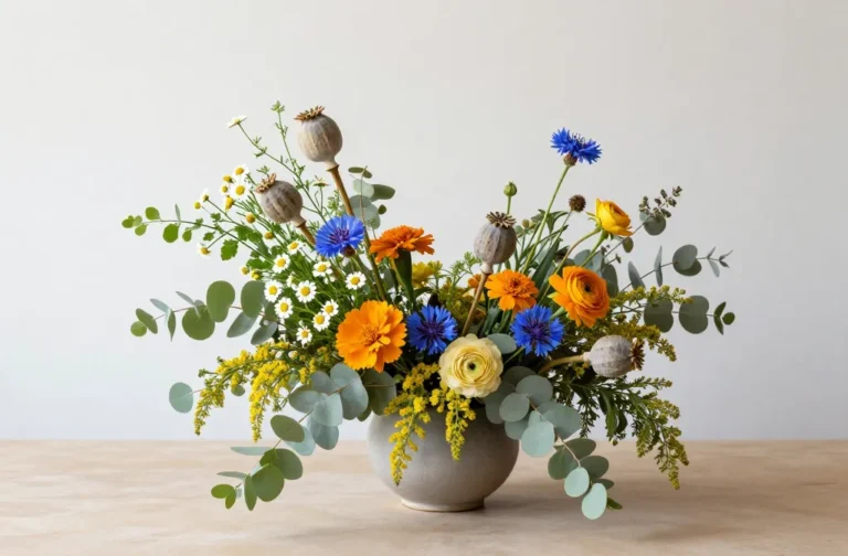Genius 15 Poppy Pods Mixed with Fresh Blooms for Transition