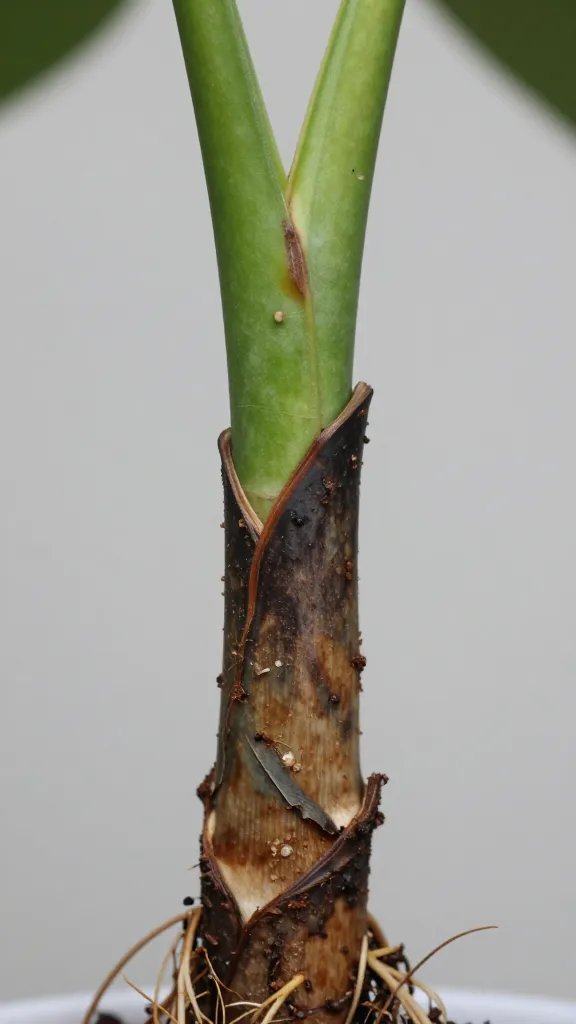 closeup of root rot on philodendron cutting