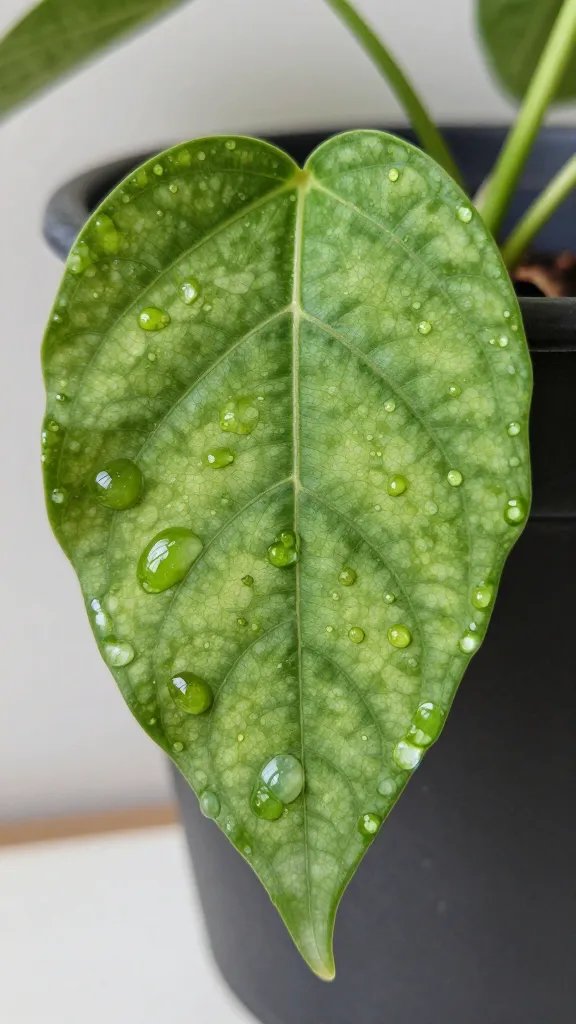 overwatered leaf with edema blisters on wall planter