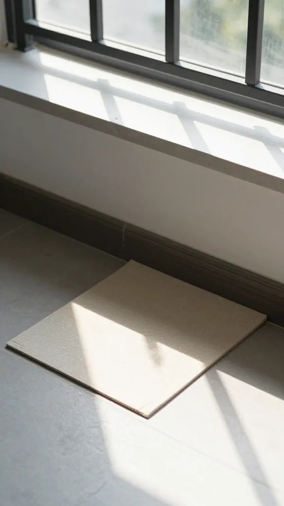 top balcony eave blocking sunbeam over floor patch