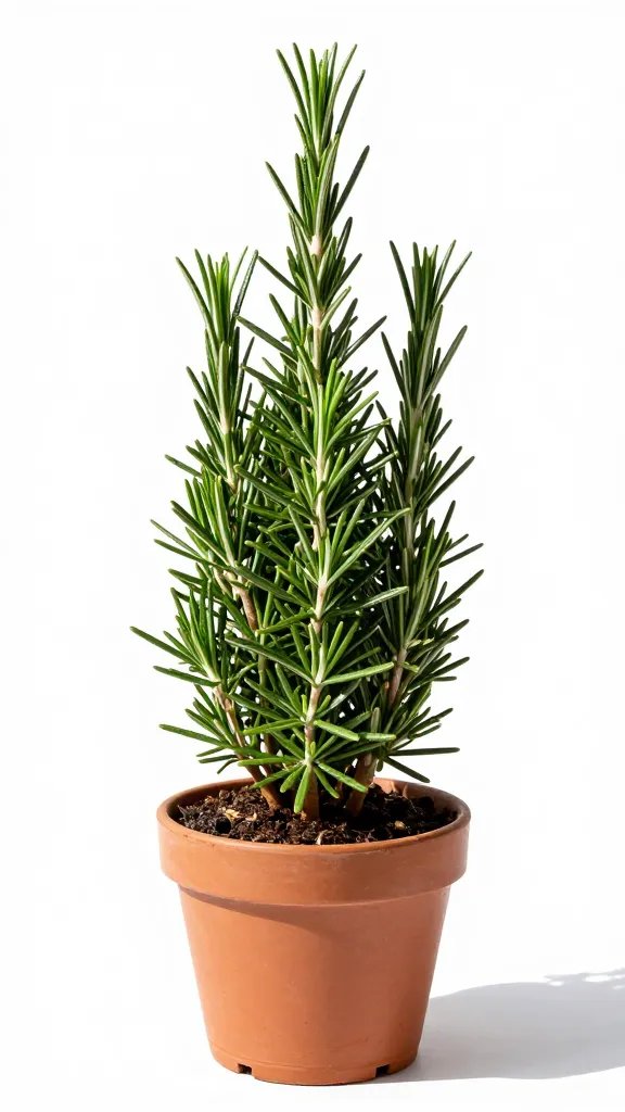 single potted rosemary in moving sun patch