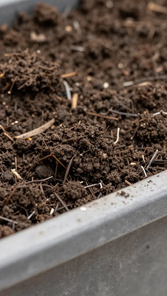 soggy lower pocket soil in vertical planter closeup
