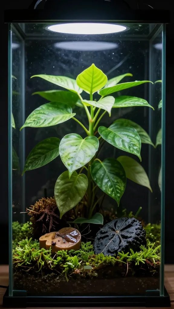 fittonia nerve plant inside humid closed terrarium