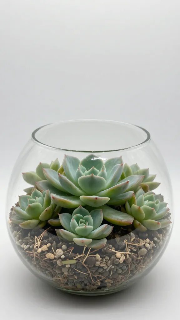 echeveria succulent in open terrarium bowl