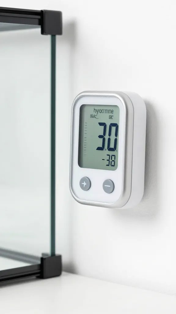 hygrometer reading high humidity beside closed terrarium wall