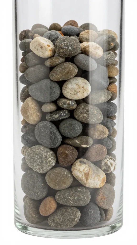 single drainage layer of pebbles in glass cylinder