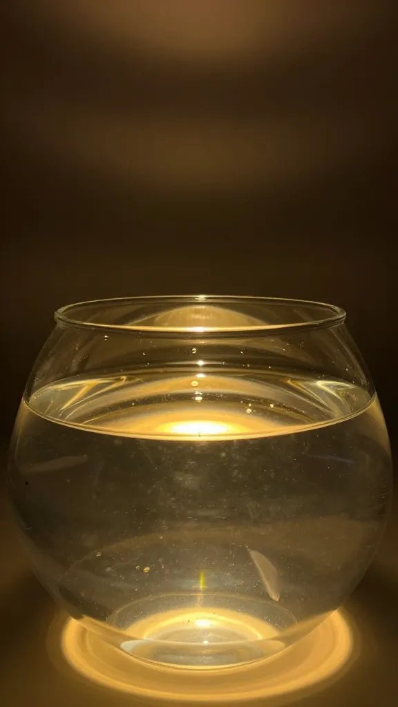 shallow fishbowl reflecting hot spots from grow light