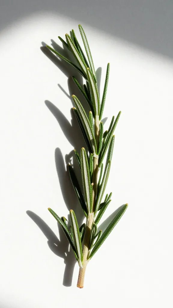 rosemary needles with sharp shadows, bright indirect light