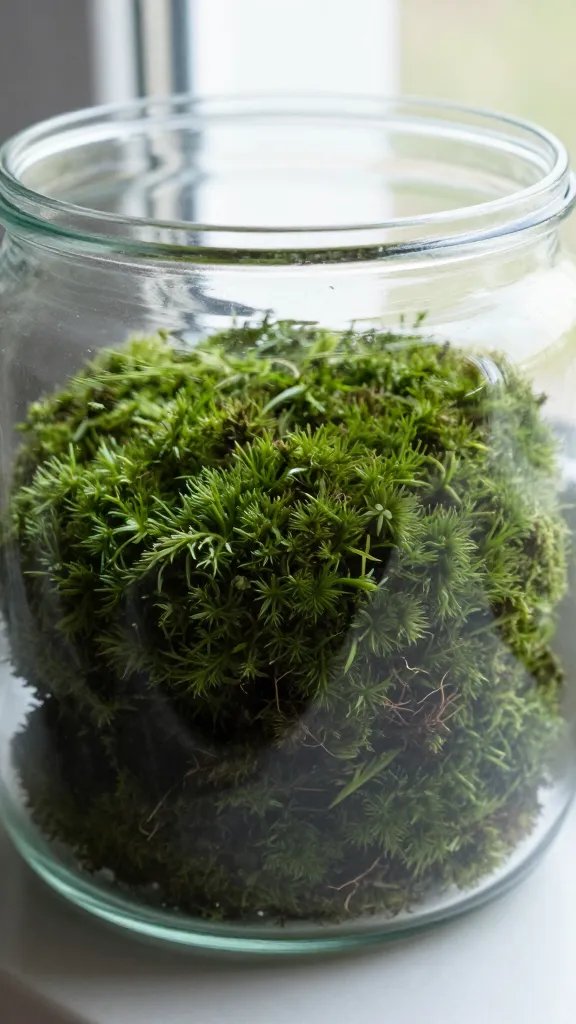 moss cushion inside jar under soft window light