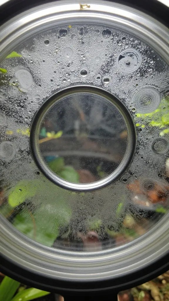 condensation ring on inner terrarium lid, macro