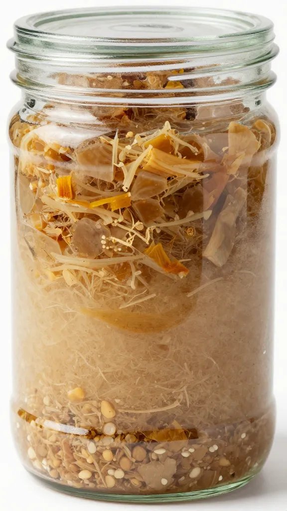 layer of moist substrate visible through clear jar