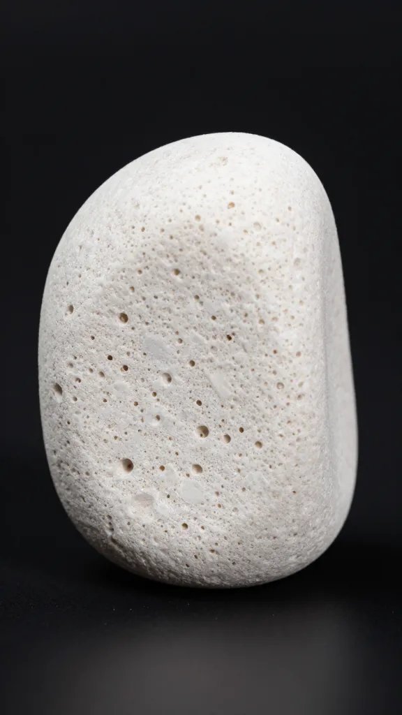 single pumice stone on black background macro