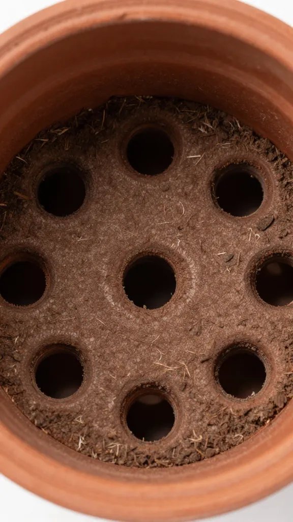 aeration holes in nursery pot base closeup