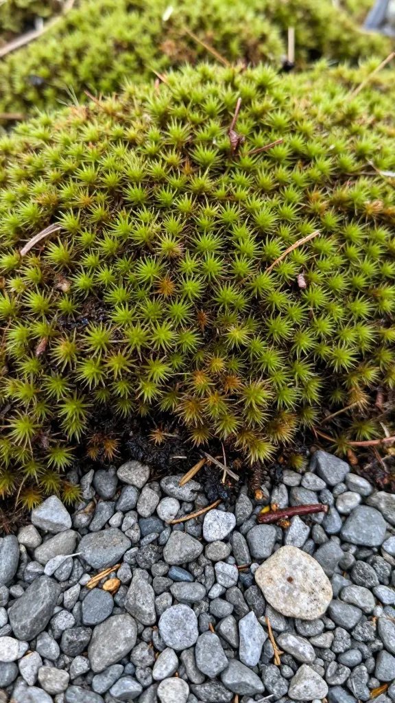 cross-section of moist sphagnum moss atop gravel