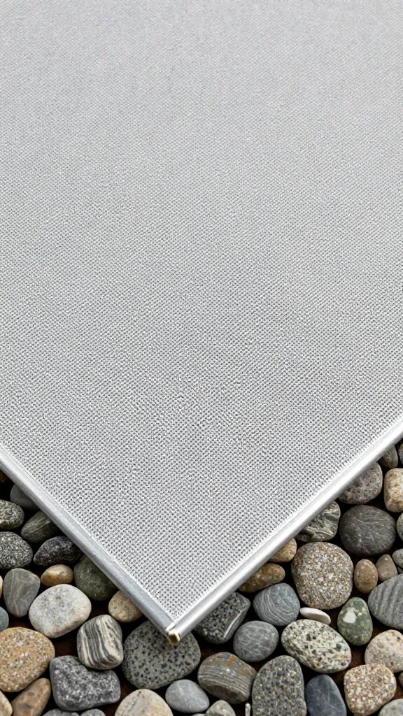 fine mesh separator sheet over drainage stones, closeup