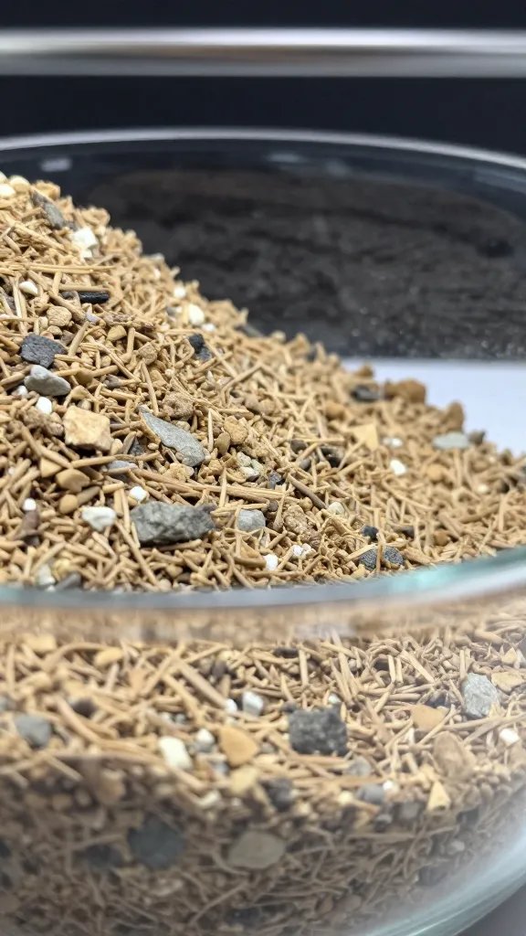 closeup of sloped terrarium substrate in glass bowl