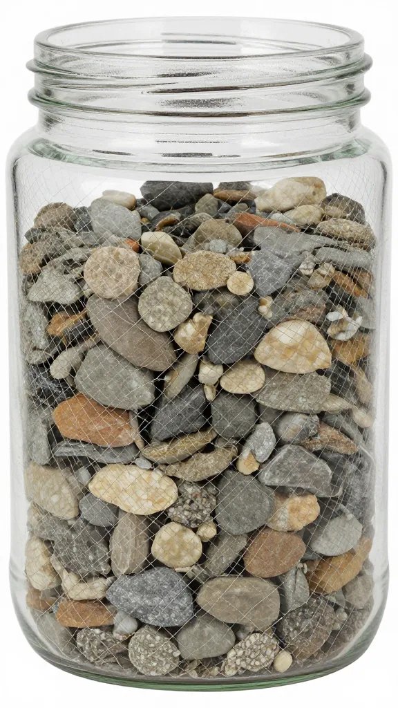 drainage pebble layer under mesh in jar
